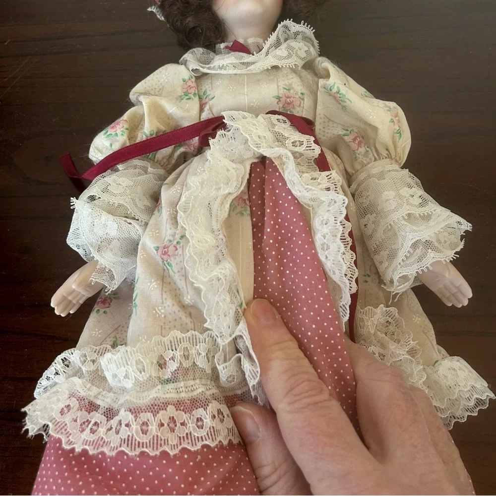 Victorian Style Porcelain Doll with Pink Dress